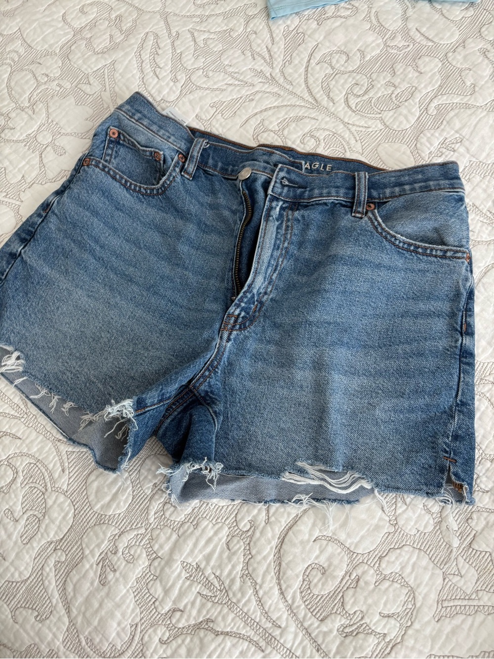 American Eagle Outfitters Light Blue Distressed High-Rise Jean Shorts
